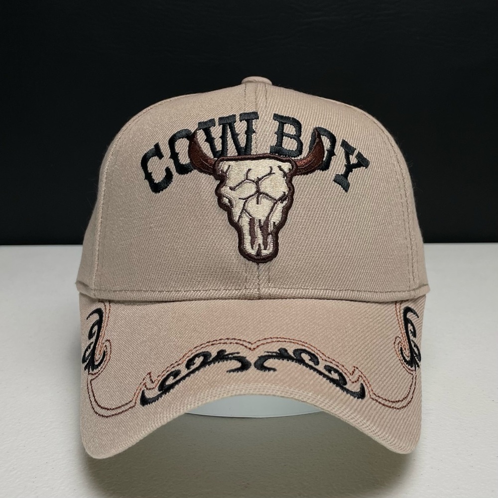 Cowboy & Longhorn Steer Skull Embroidered Baseball Cap – Western Hat, Adjustable